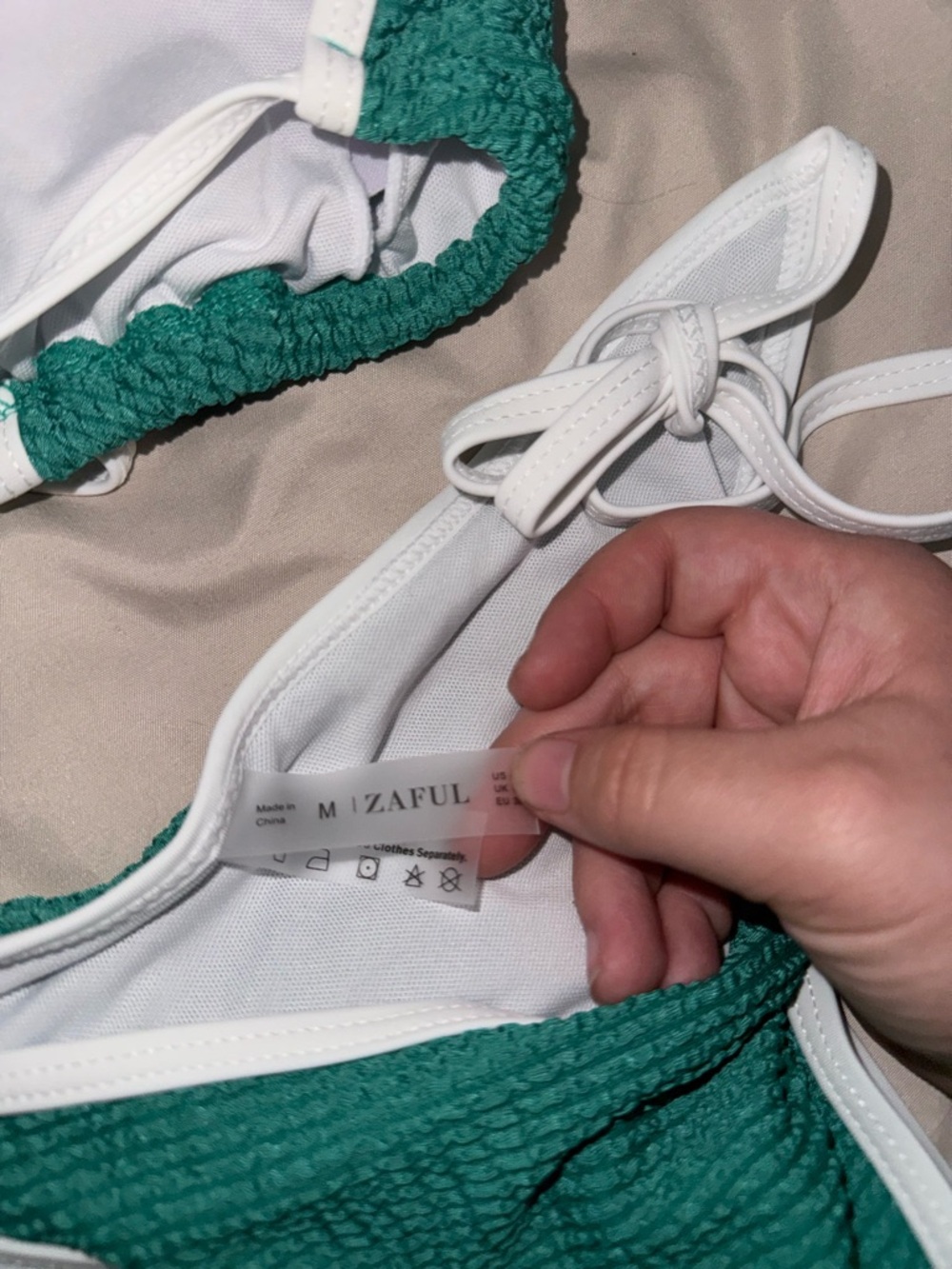 Zaful Green Bikini with White Trim - Tie Side - Women Swim Two-Piece - Size M - Picture 4 of 6